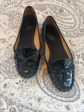 Kate Spade Navy Patent Leather Ballet Loafers with Bow size 5